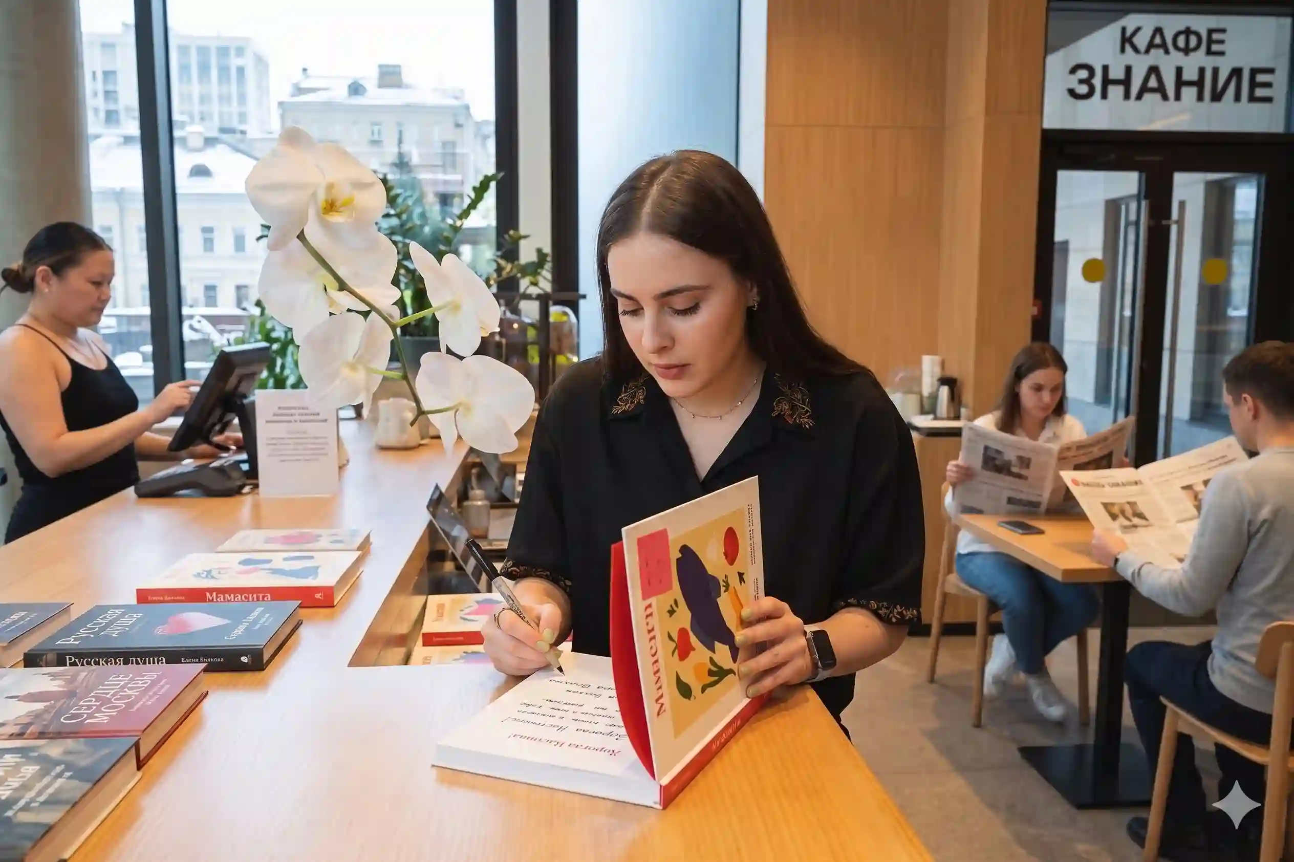 Автор Анна Попова подписывает книгу