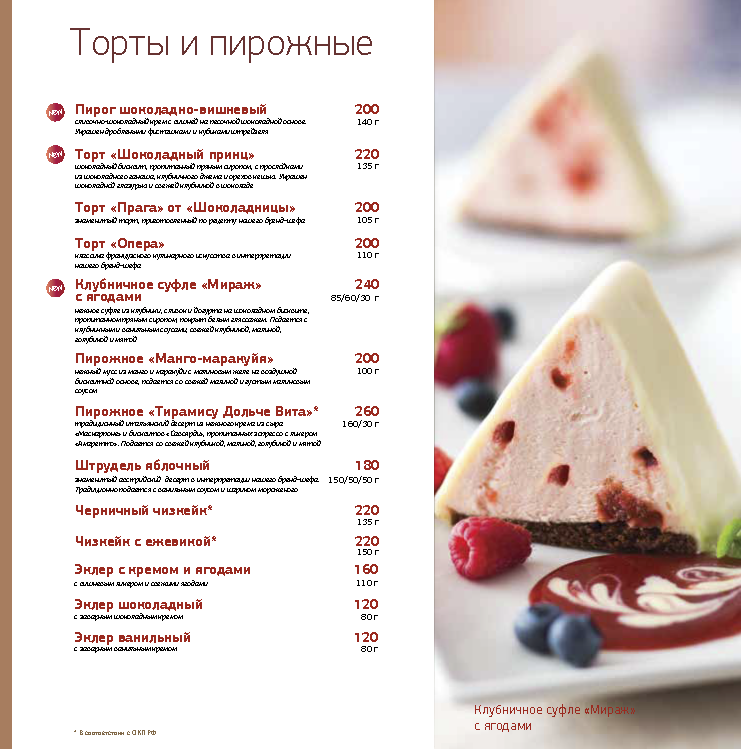 Основное меню (десерты, роллы-врапы и кофейная карта)