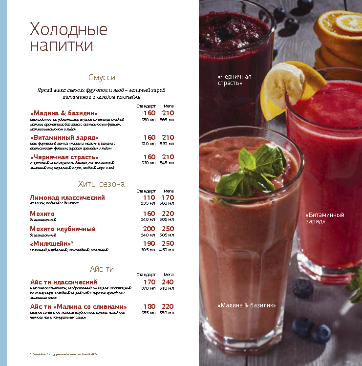 Основное меню (десерты, роллы-врапы и кофейная карта)