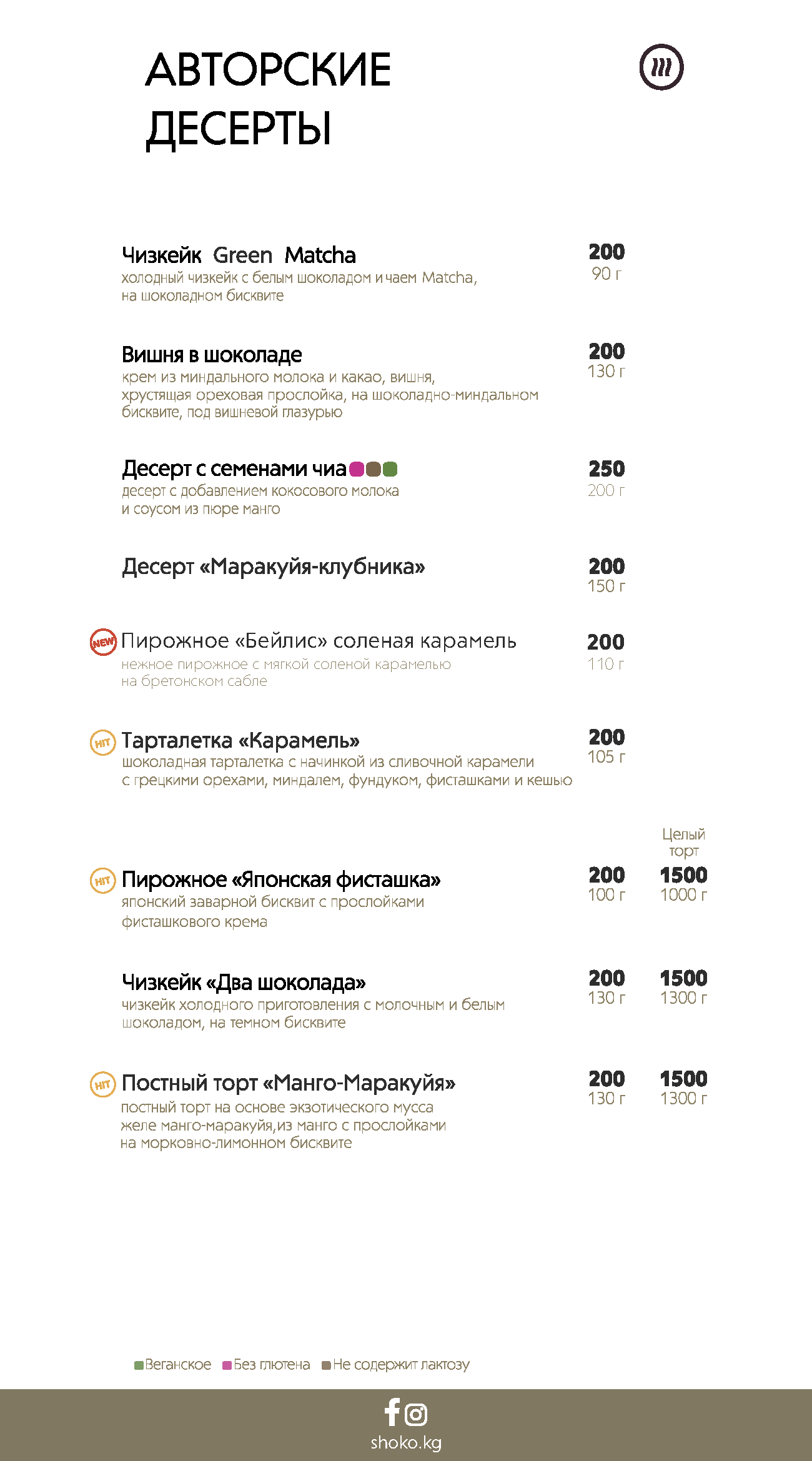 Меню для городских кафе (блины и авторские десерты)