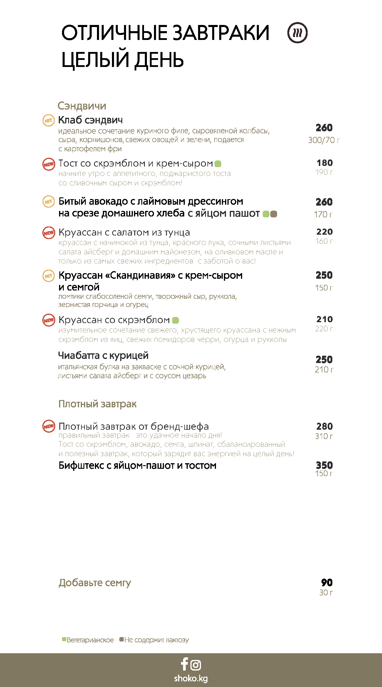 Меню для городских кафе (блины и авторские десерты)