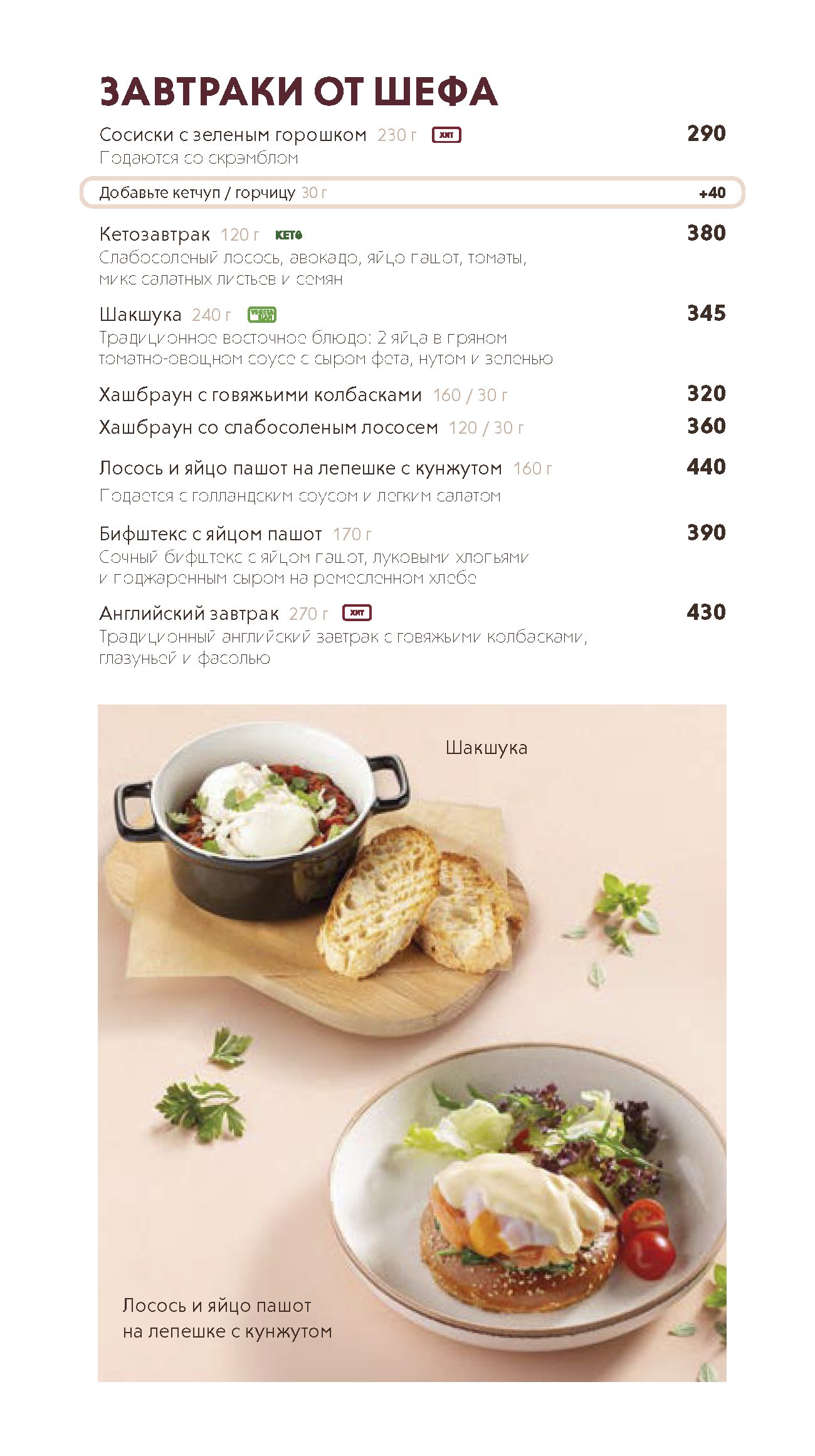 Основное меню кондитерских (фирменные блюда)
