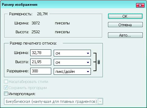 Рис. 1.71. Диалоговое окно Размер изображения с разрешением, равным 300 ppi
